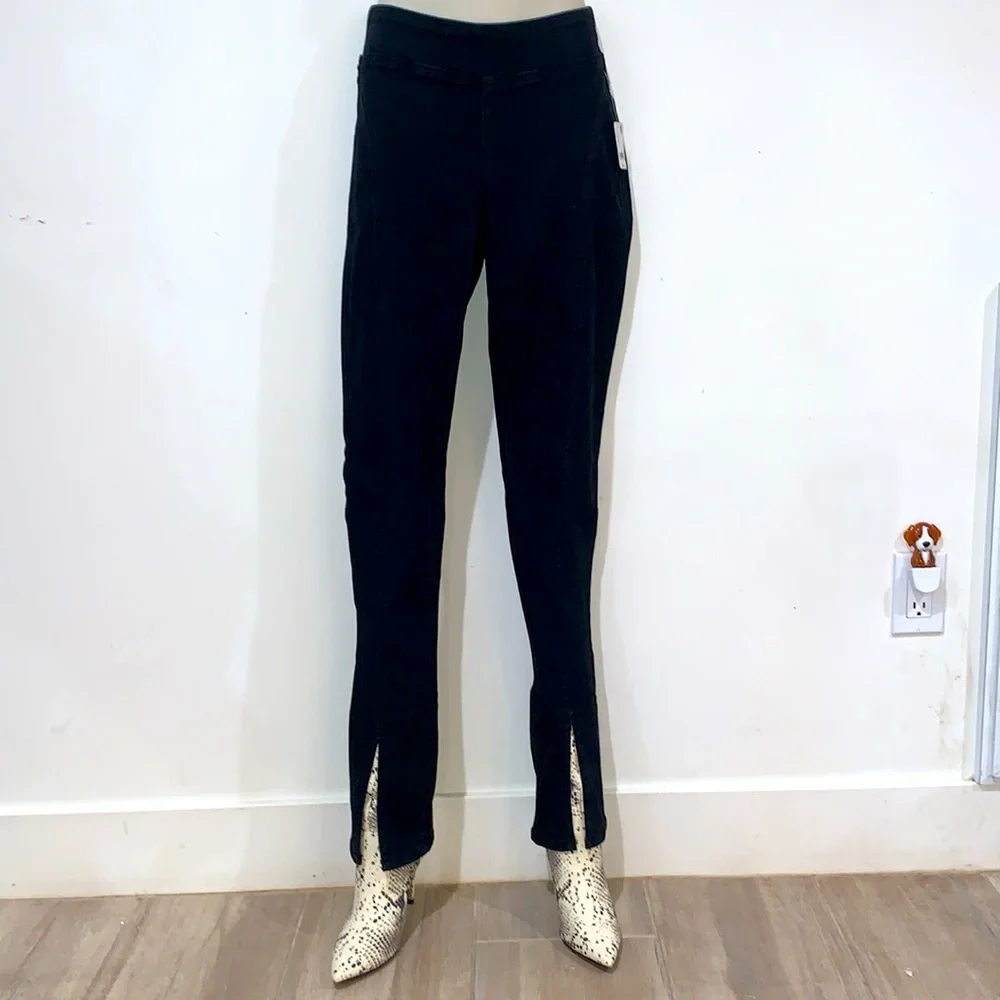 Free People Double Dutch Slit Skinny Mid-Rise Jean in Black Denim - Picture 3 of 14